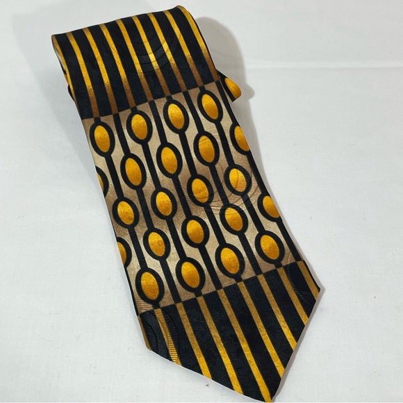 Bachrach Other - Bachrach Silk Italian Necktie Bold Graphics Black Golden Orange Wide